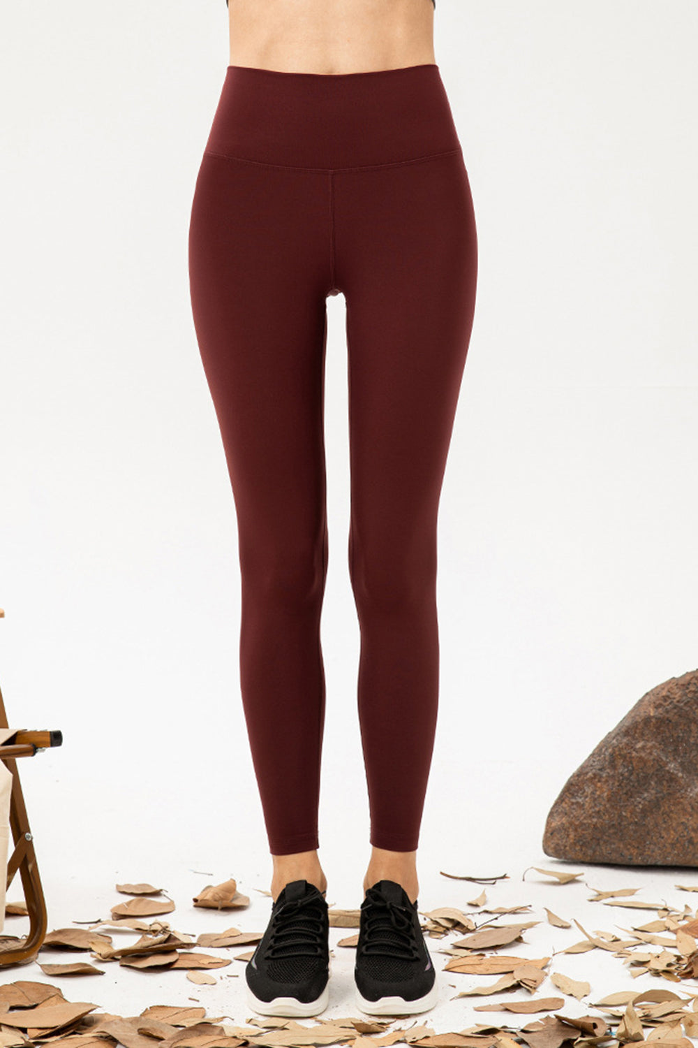 High Waist Skinny Active Pants  Trendsi Burgundy XS 