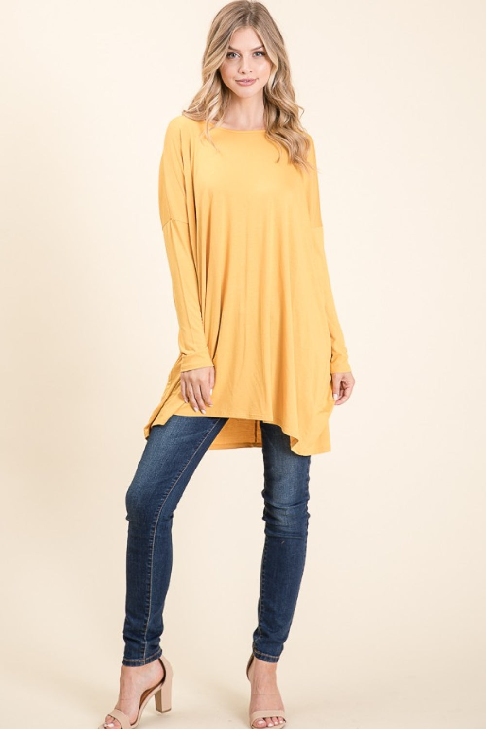 BOMBOM Round Neck Long Sleeve Oversized Top  Trendsi   