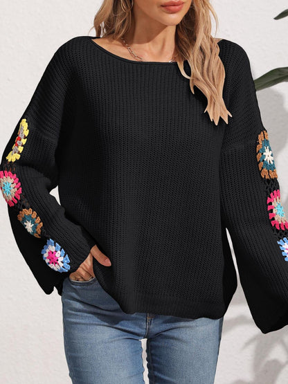 Crochet Flower Long Sleeve Sweater  Trendsi   