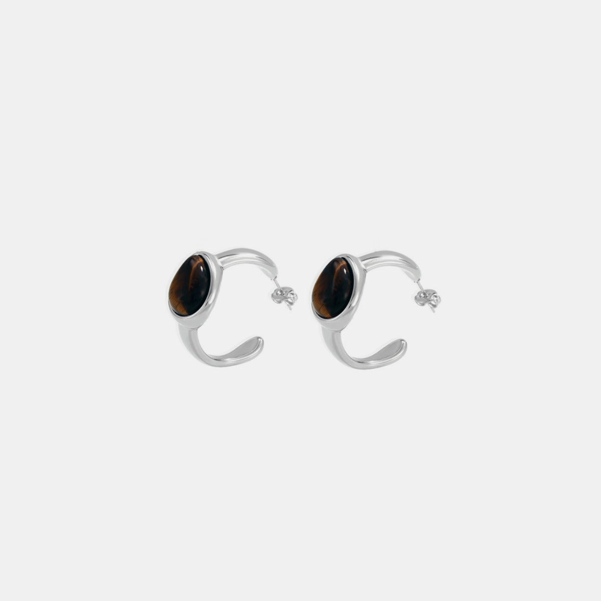 Stainless Steel Natural Tiger's Eye C-Hoop Earrings  Trendsi   