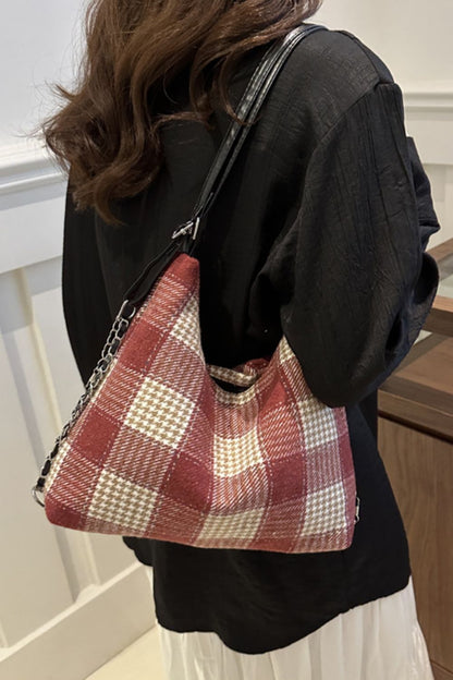 Plaid Adjustable Strap Handbag Bag Trendsi   