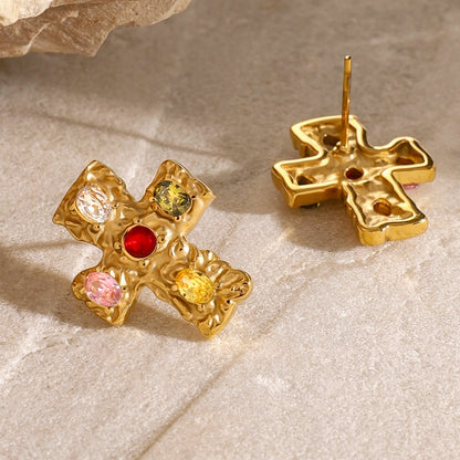 18K Gold-Plated Zircon Cross Earrings  Trendsi   