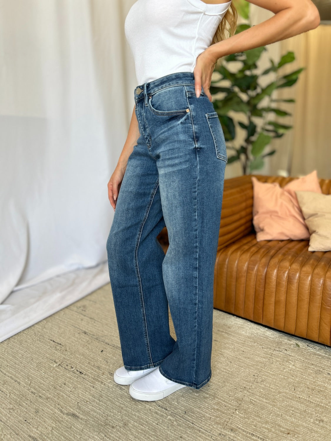 RFM Full Size High Rise Tummy Control Wide Leg Jeans  Trendsi   