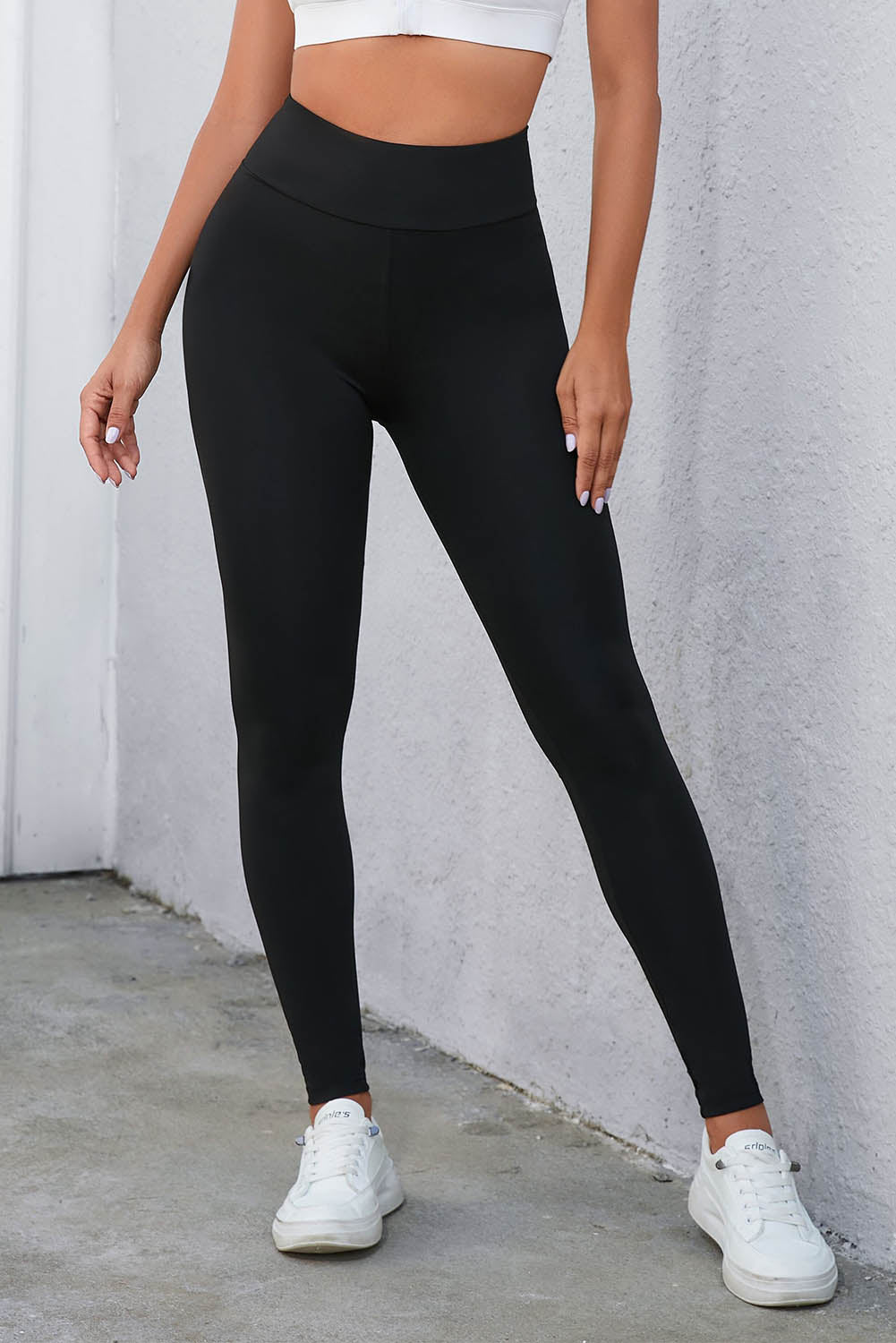 Crisscross Detail Wide Waistband Leggings  Trendsi   