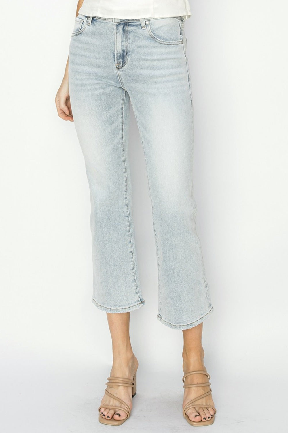 RISEN Full Size Mid Rise Cropped Flare Jeans Luxe Trendsi Light 0(24) 