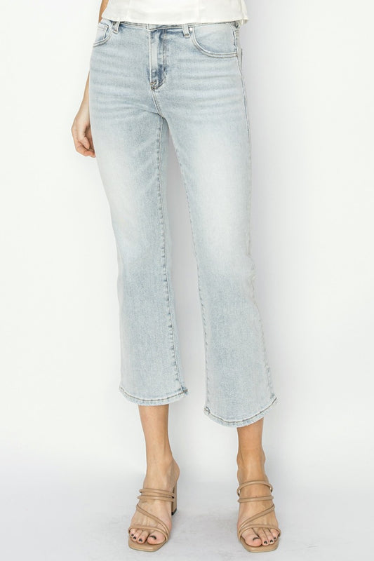 RISEN Full Size Mid Rise Cropped Flare Jeans Luxe Trendsi Light 0(24) 