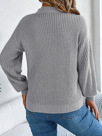 Cutout V-Neck Long Sleeve Sweater  Trendsi   