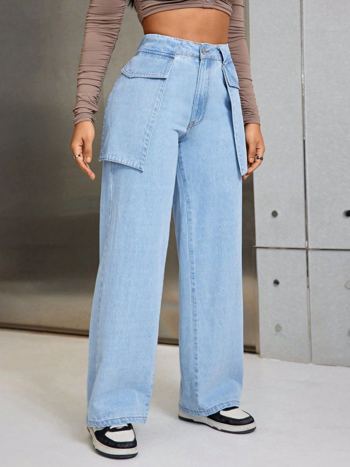 Wide Leg Jeans with Pockets  Trendsi   