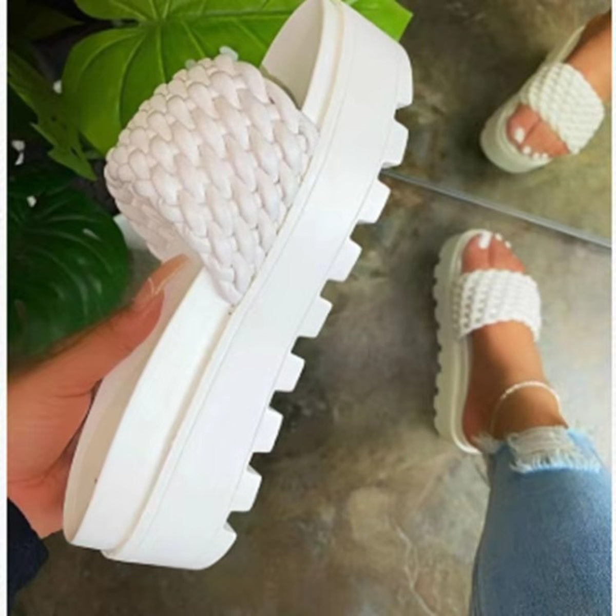 PU Leather Open Toe Platform Sandals  Trendsi White 35(US4) 