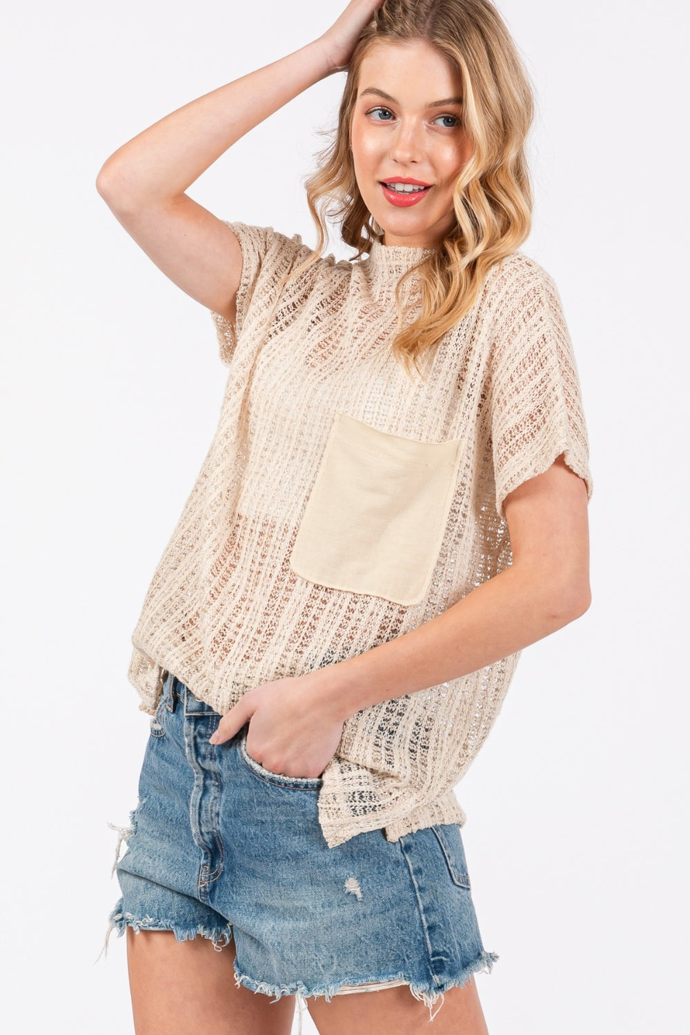 Ces Femme See Through Crochet Mock Neck Cover Up  Trendsi   