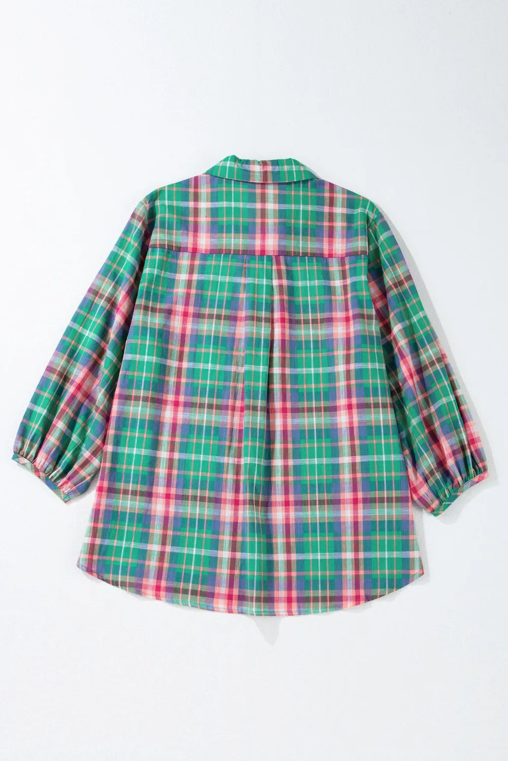 Plaid Collared Neck Three-Quarter Sleeve Blouse Blouse Trendsi   