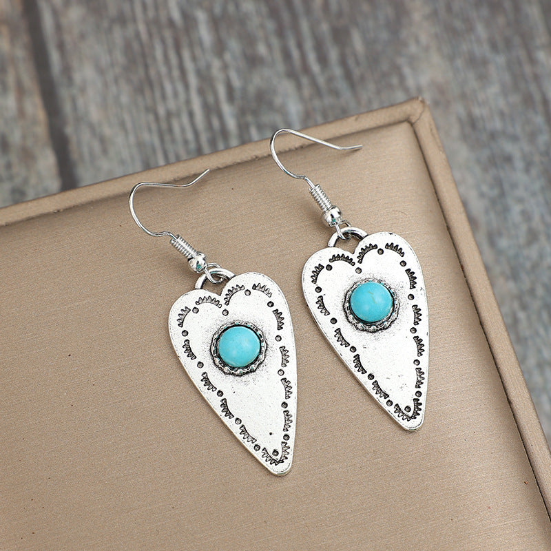 Alloy Turquoise Heart Dangle Earrings  Trendsi   