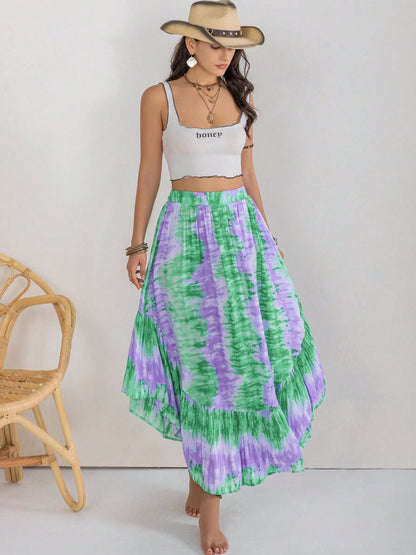 Tie-Dye Ruffle Hem Skirt