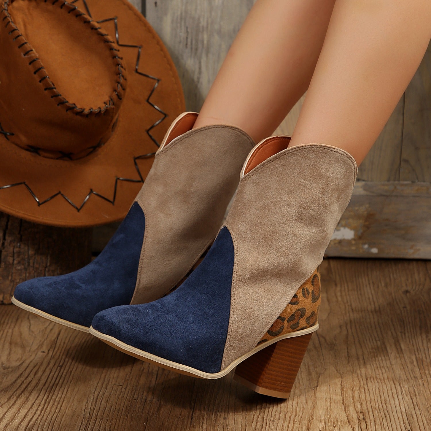 Suede Square Toe Block Heel Boots  Trendsi   