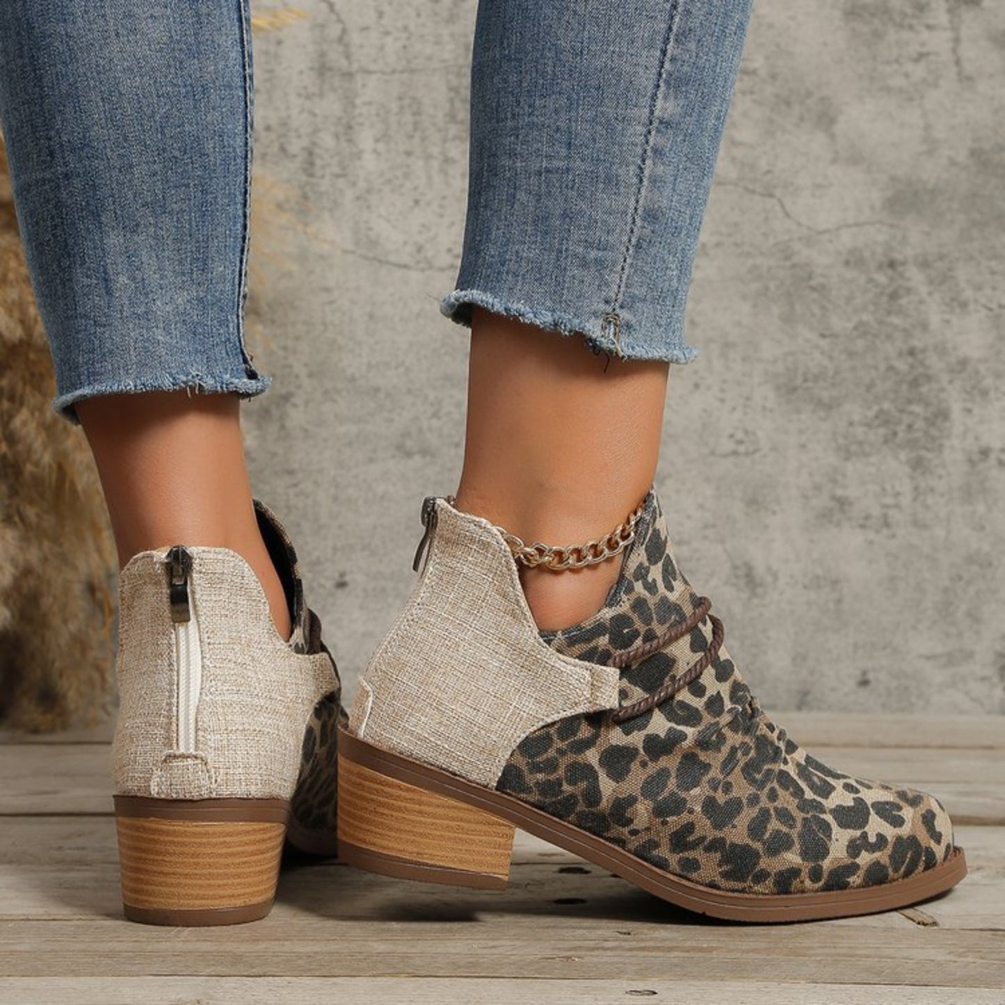 Contrast Canvas Low Heel Boots  Trendsi   