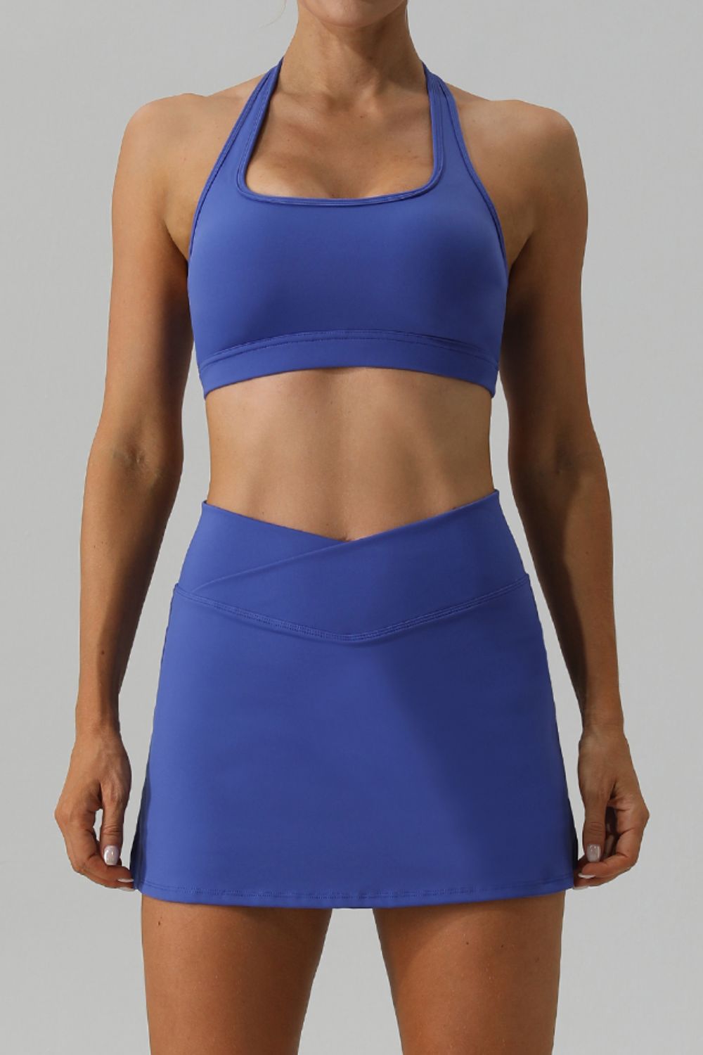 Halter Neck Tank and Slit Skirt Active Set  Trendsi Blue S 