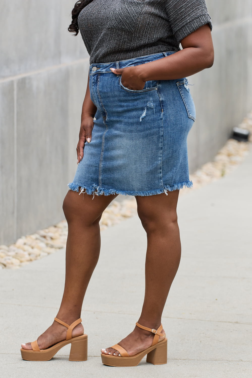 RISEN Amelia Full Size Denim Mini Skirt  Trendsi   