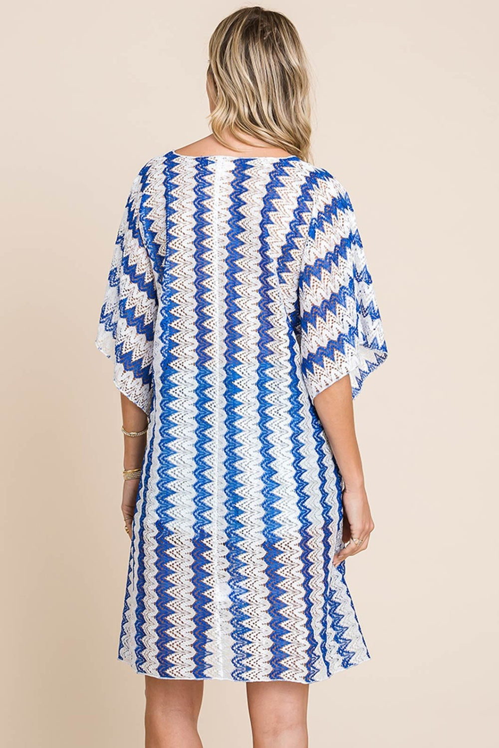 Cotton Bleu by Nu Lab Tied Striped Plunge Half Sleeve Cover-Up  Trendsi   