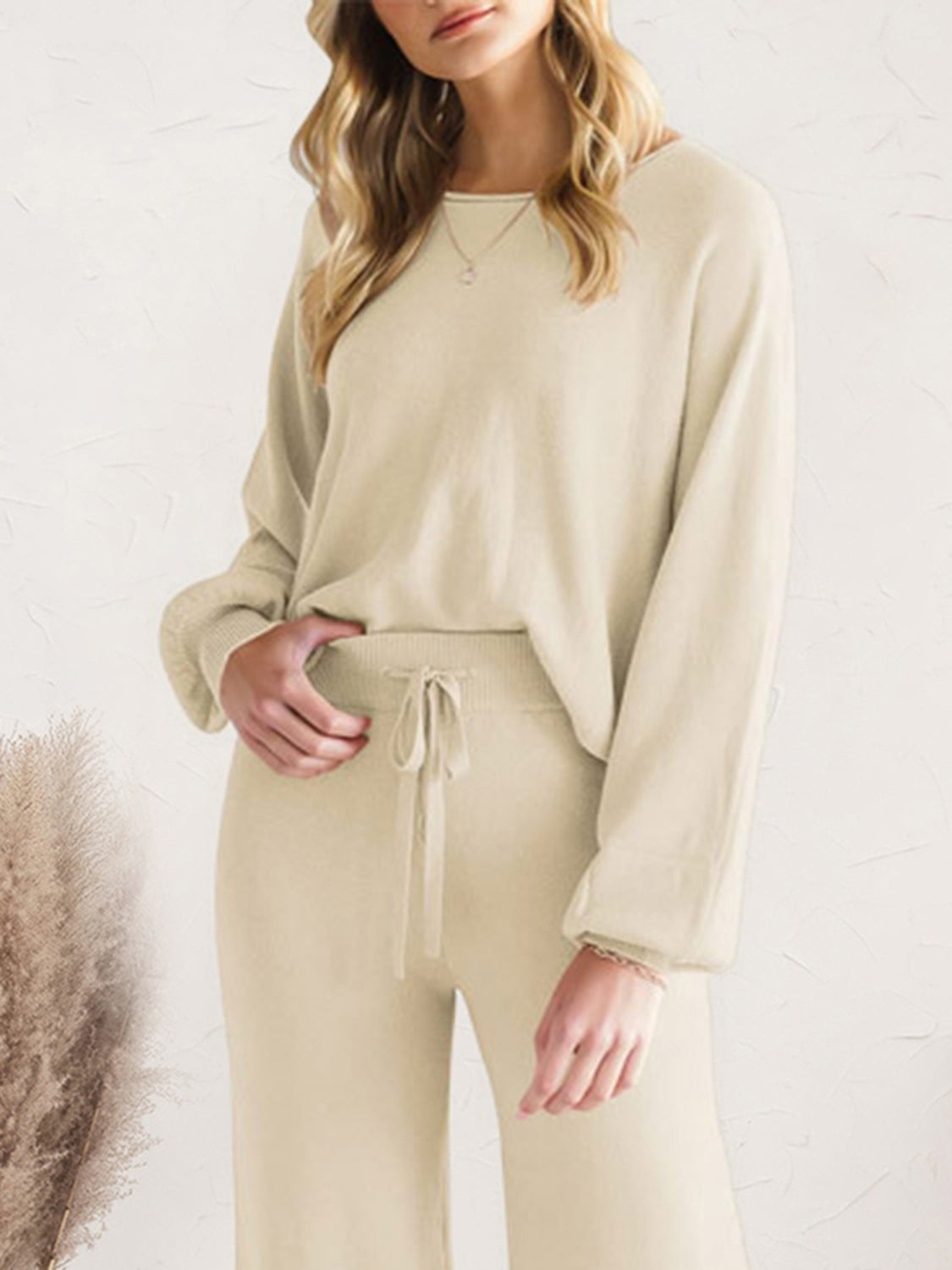 Long Sleeve Lounge Top and Drawstring Pants Set  Trendsi   