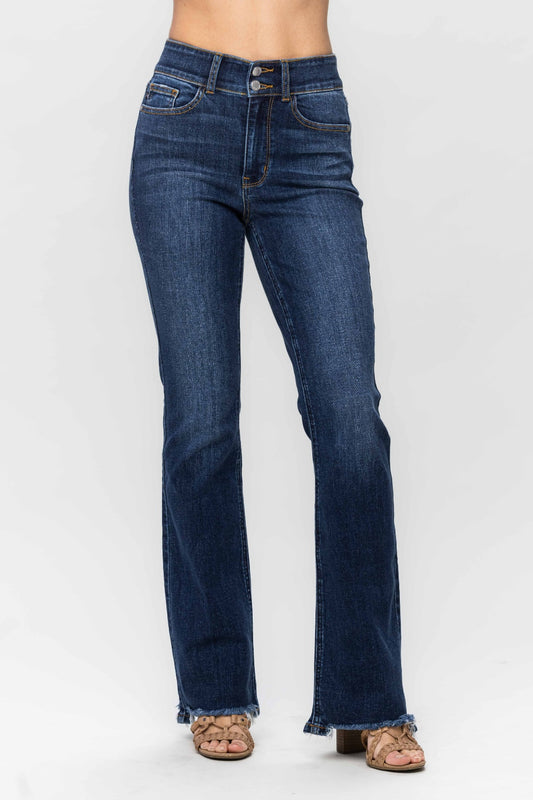 Judy Blue Full Size Frayed Hem Bootcut Jeans  Trendsi Dark 3/26 