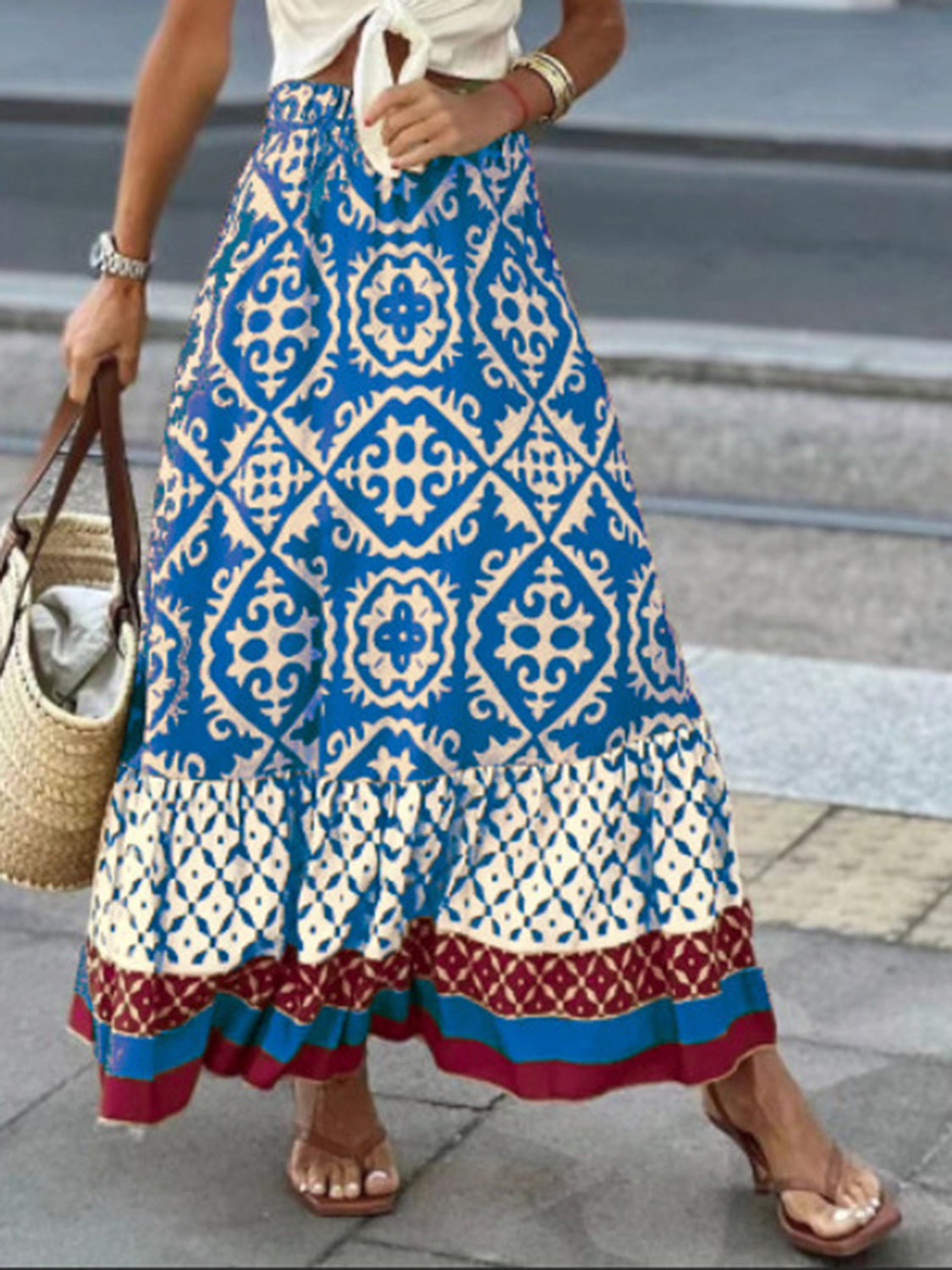 Geometric Elastic Waist Maxi Skirt  Trendsi   