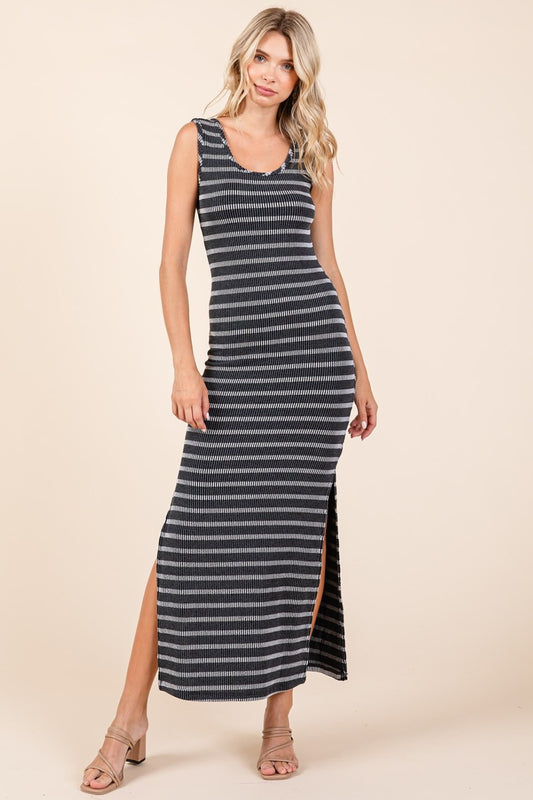 Mittoshop Striped Scoop Neck Sleeveless Maxi Dress  Trendsi Black S 