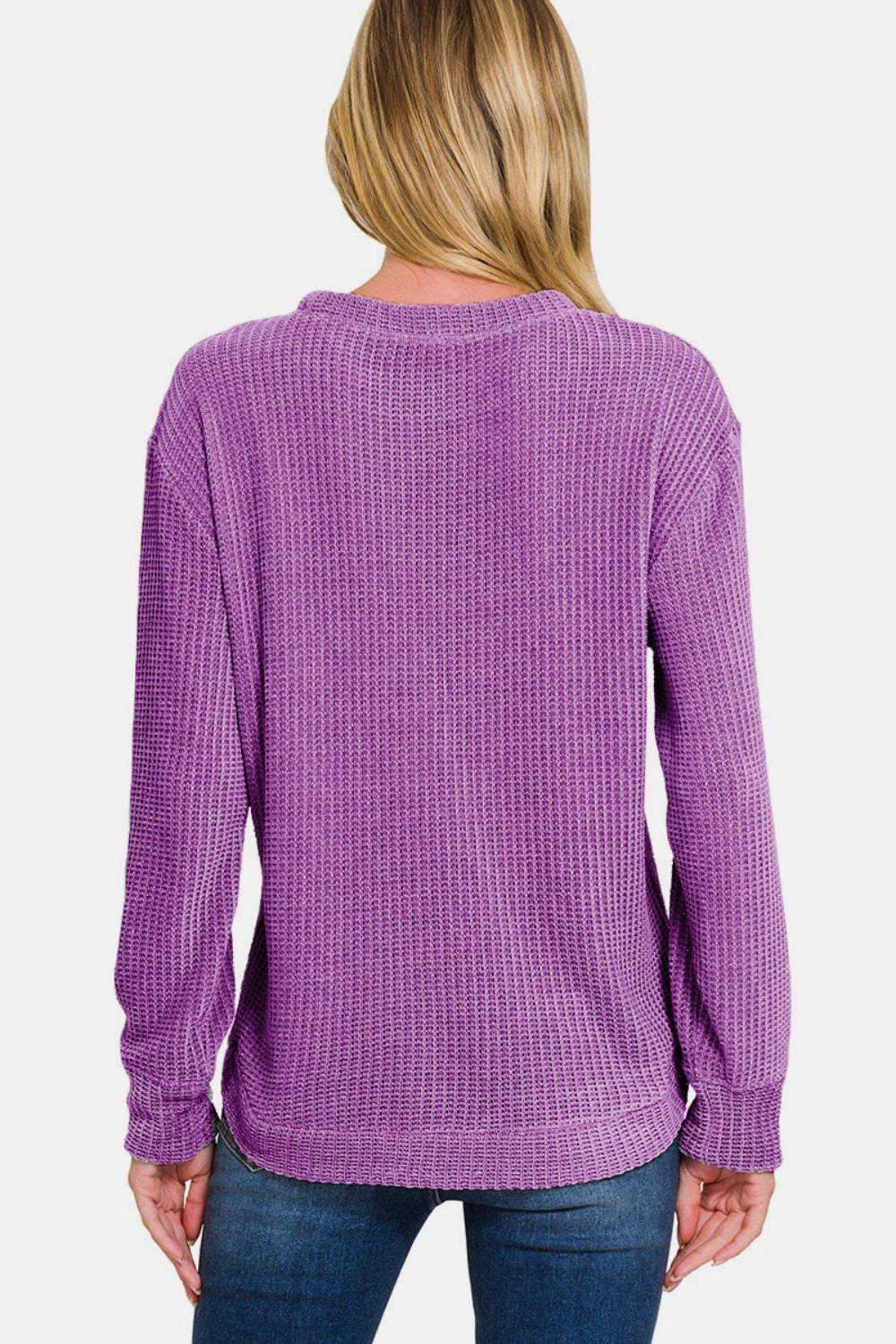 Zenana Chenille Waffle Round Neck Sweater  Trendsi   