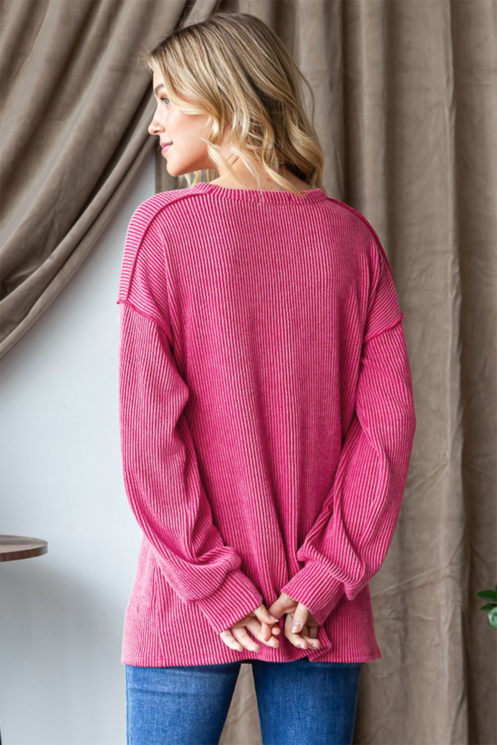 Heimish Ribbed Exposed Seam Long Sleeve T-Shirt  Trendsi   