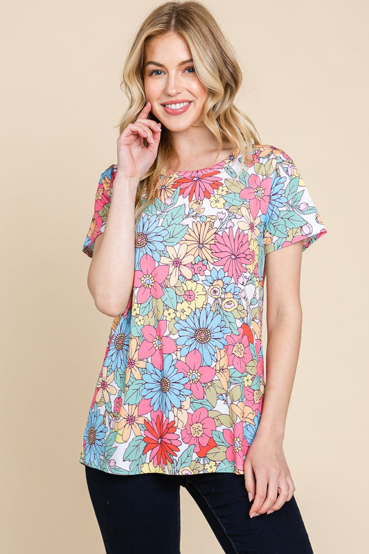 BOMBOM Floral Short Sleeve T-Shirt  Trendsi Floral S 