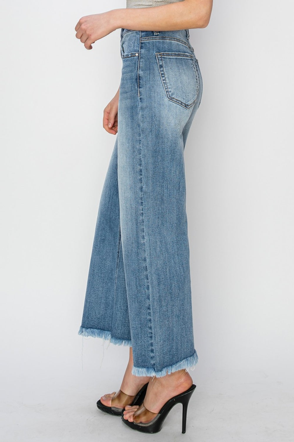 RISEN Raw Hem Cropped Wide Leg Jeans  Trendsi   