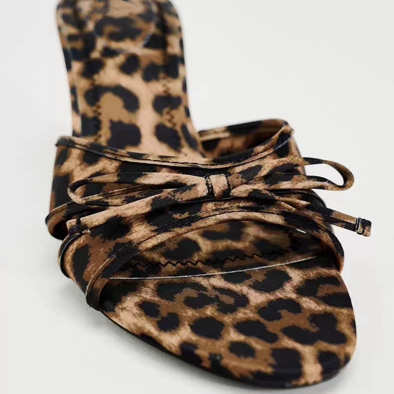 Bow Leopard Kitten Heel Sandals  Trendsi   