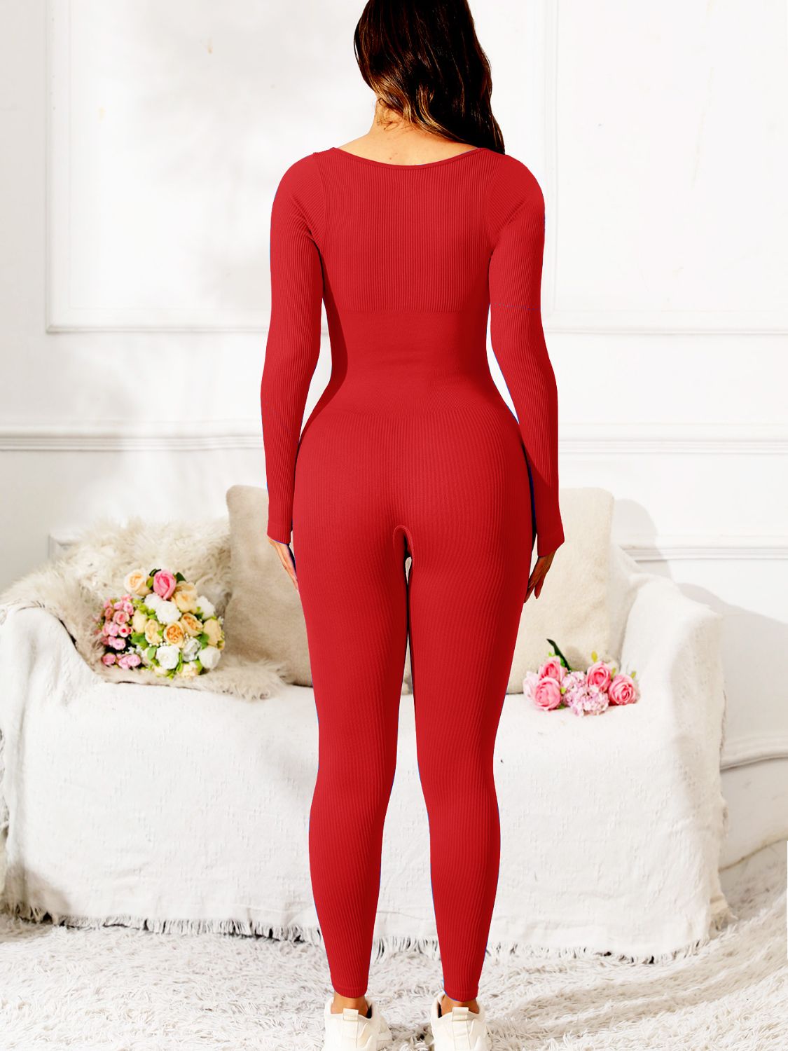 Scoop Neck Long Sleeve Active Jumpsuit  Trendsi   