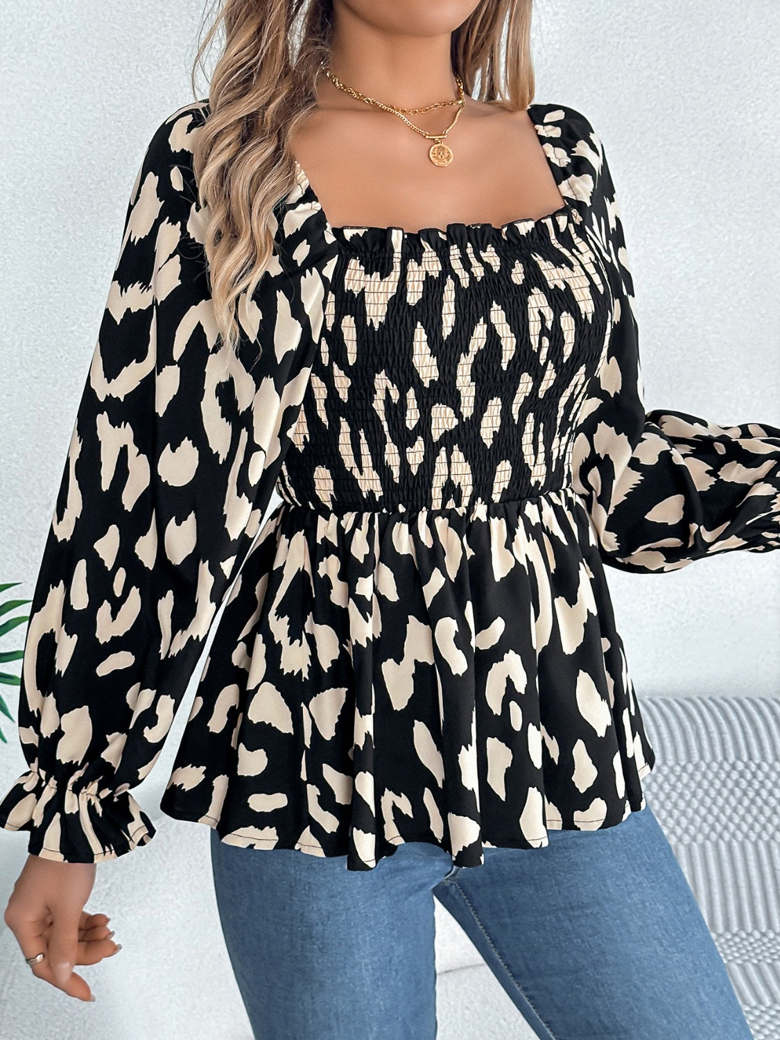 Square Neck Flounce Sleeve Blouse Blouse Trendsi   