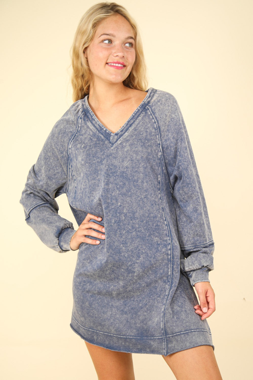 VERY J Mineral Washed Oversized A-Line Mini Dress Luxe Trendsi   