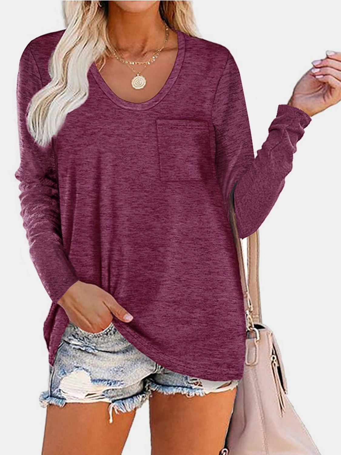 Round Neck Long Sleeve T-Shirt T-Shirt Trendsi Deep Purple S 