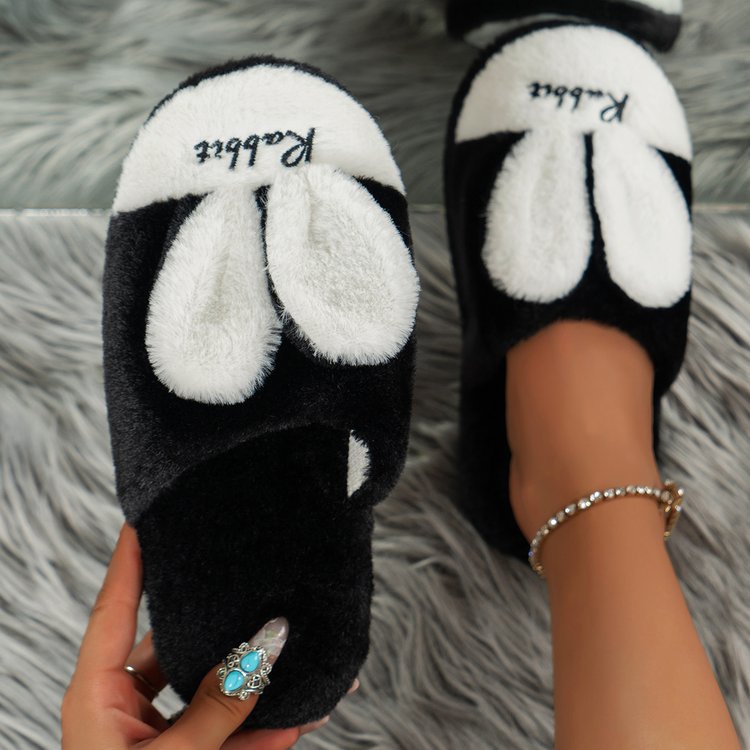 Rabbit Ears Round Toe Slippers  Trendsi Black 36(US5) 