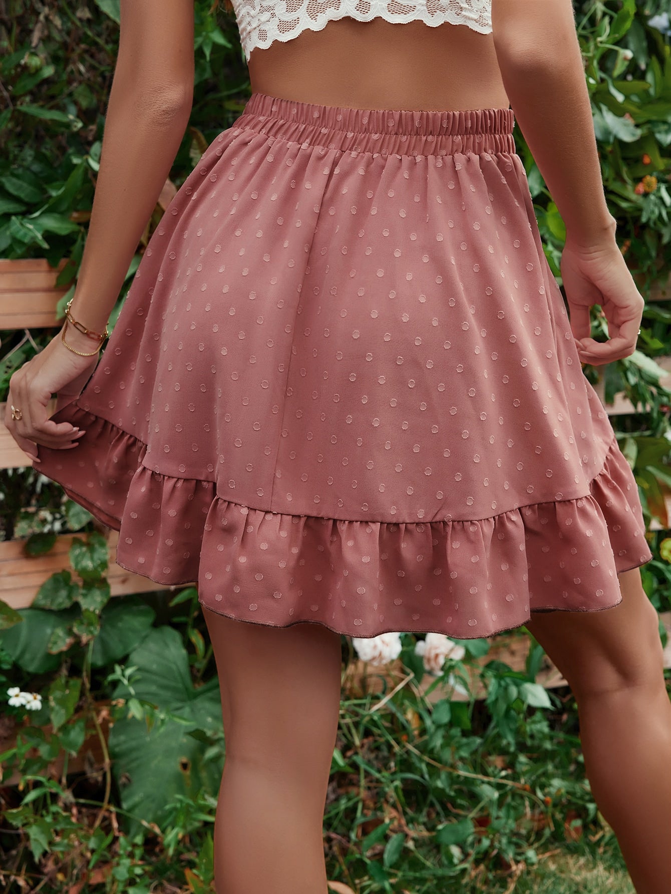 Honey Ruffle Hem Elastic Waist Mini Skirt  Trendsi   