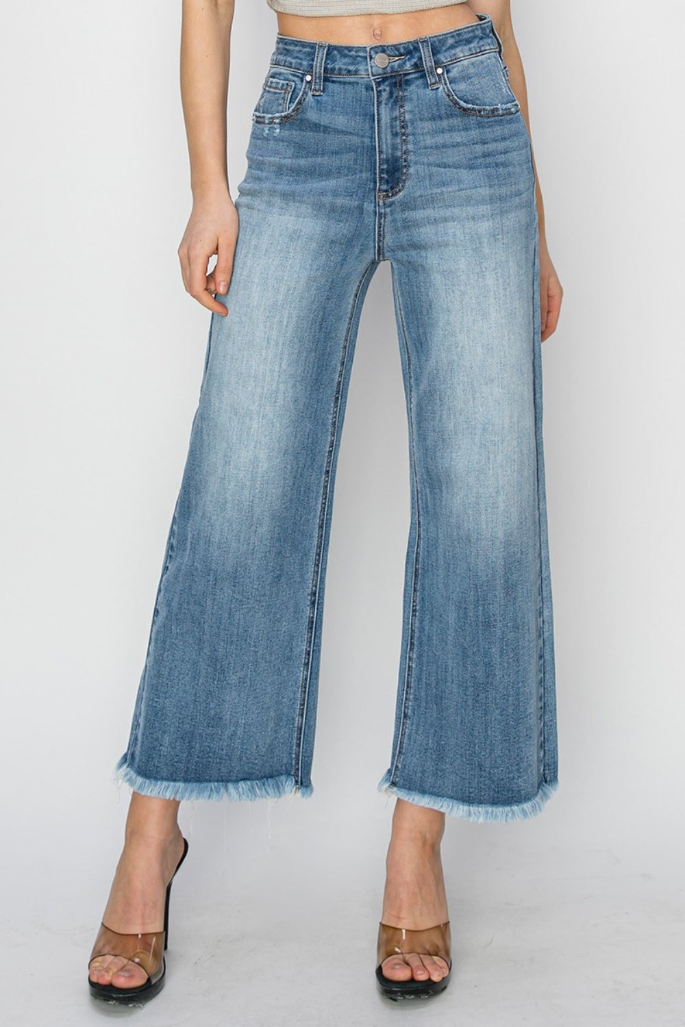 RISEN Raw Hem Cropped Wide Leg Jeans  Trendsi Medium 0(24) 