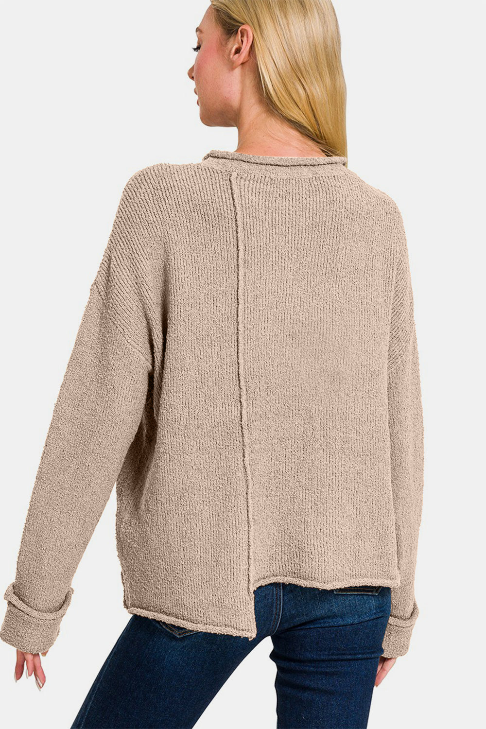 Zenana Asymmetric Hem Drop Shoulder Sweater  Trendsi   