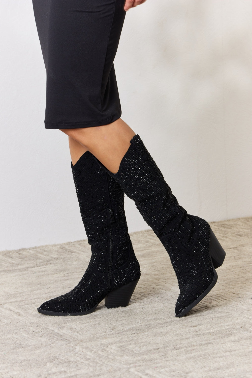 Forever Link Rhinestone Knee High Cowboy Boots  Trendsi   