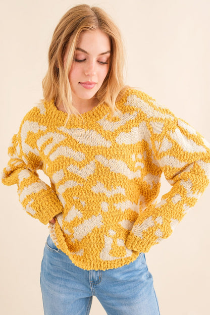 And The Why Full Size Textured Pattern Contrast Sweater Luxe Trendsi Mustard S/M 