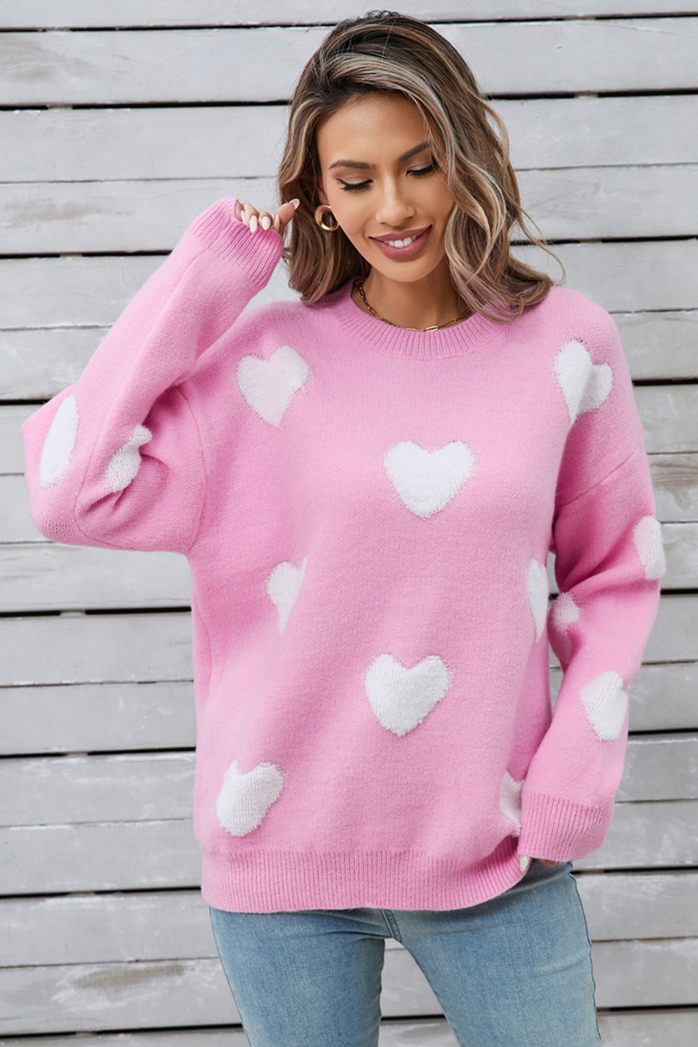 Angel Wings Heart Round Neck Long Sleeve Sweater  Trendsi   