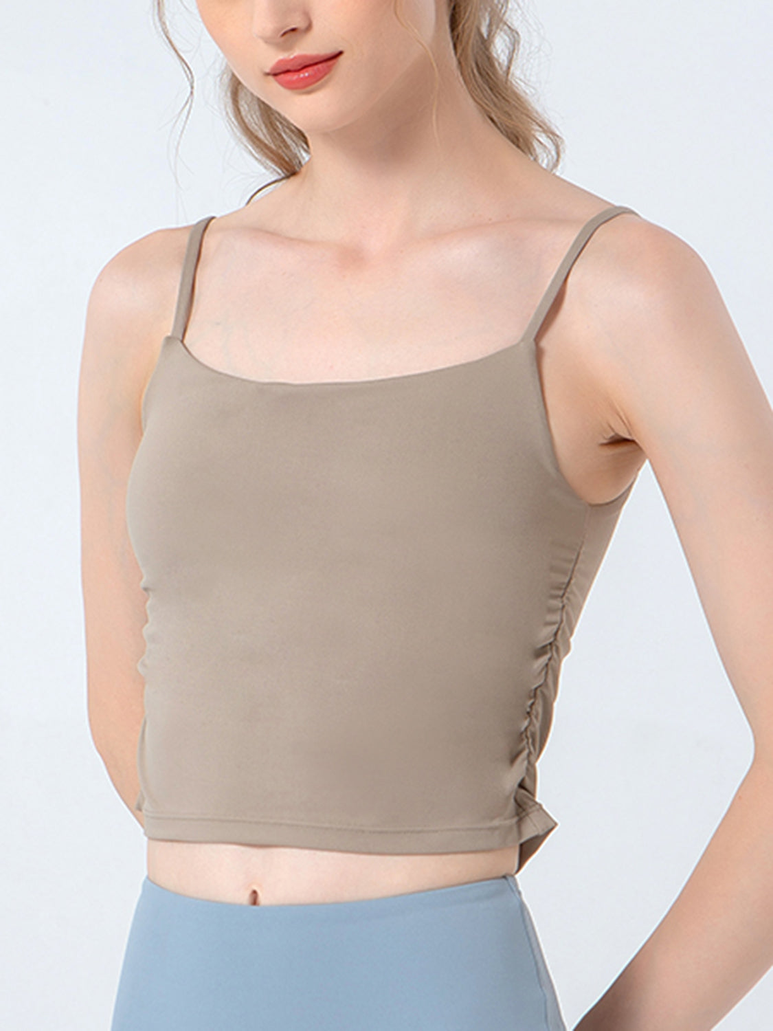 Ruched Sports Cami  Trendsi Beige S 