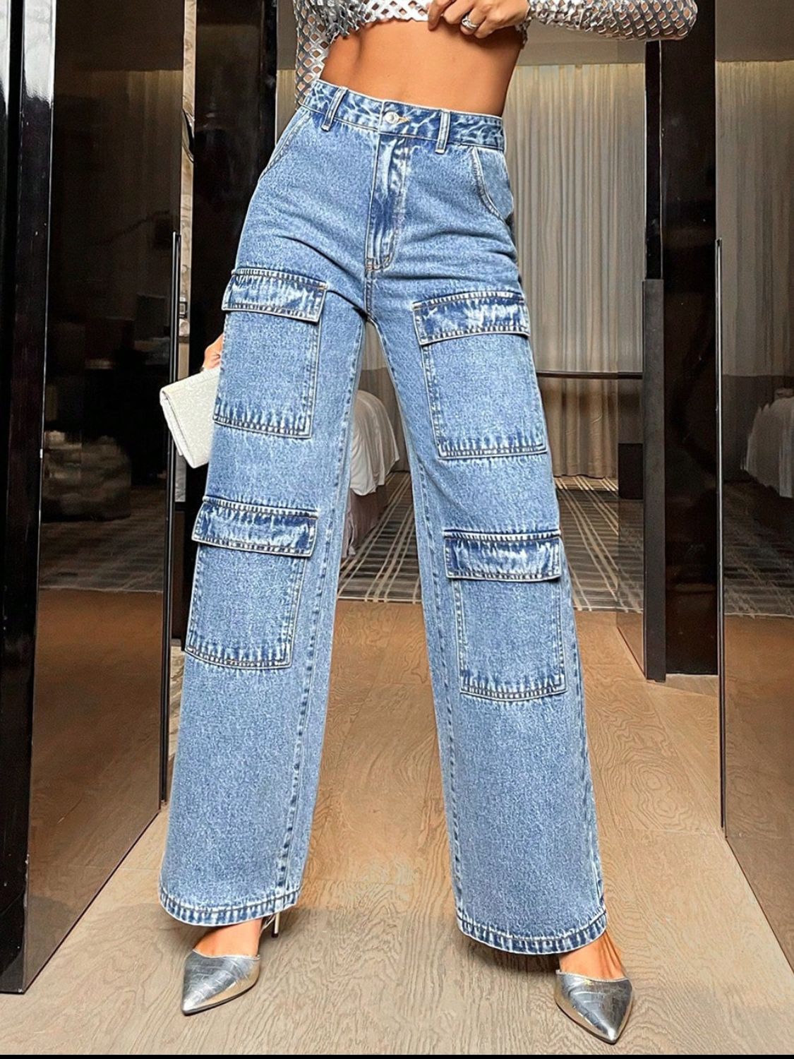 Wide Leg High Waist Jeans with Pockets  Trendsi   