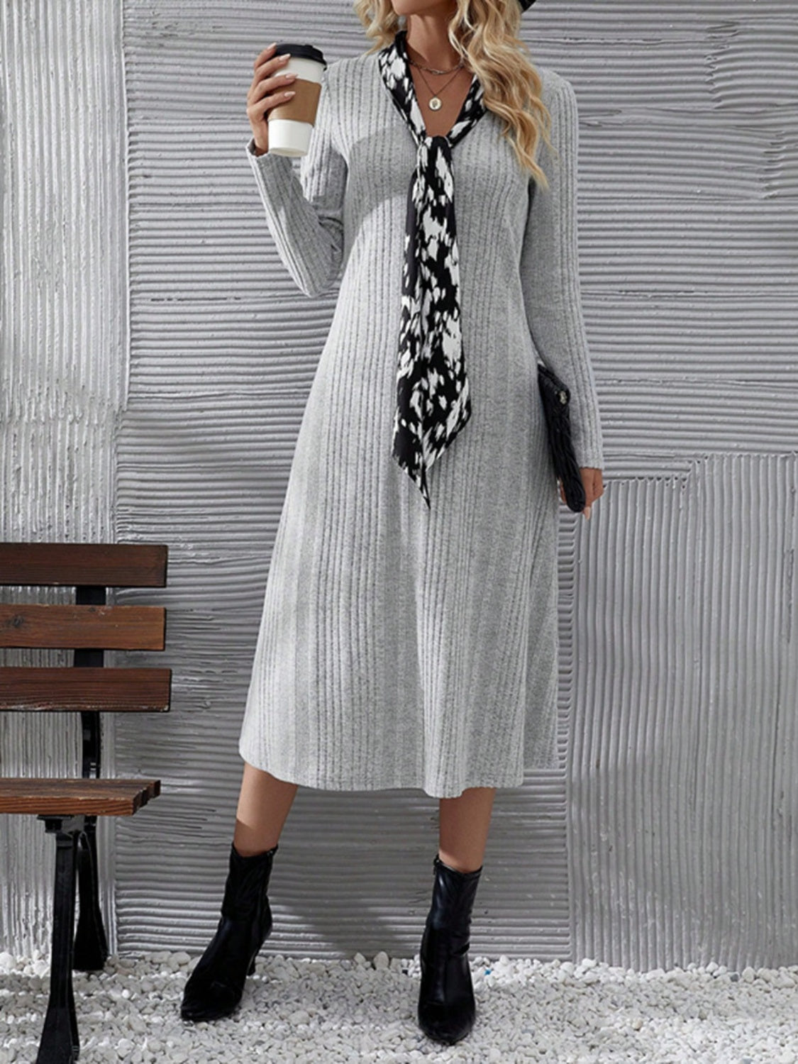 V-Neck Long Sleeve Midi Dress  Trendsi   