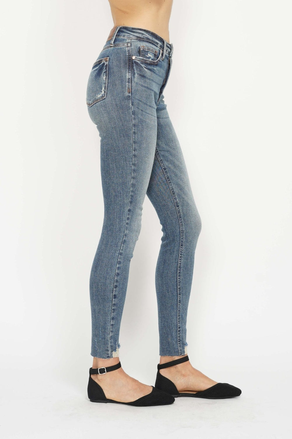 Judy Blue Full Size Tummy Control Vintage Wash Hem Destroy Skinny Jeans  Trendsi   