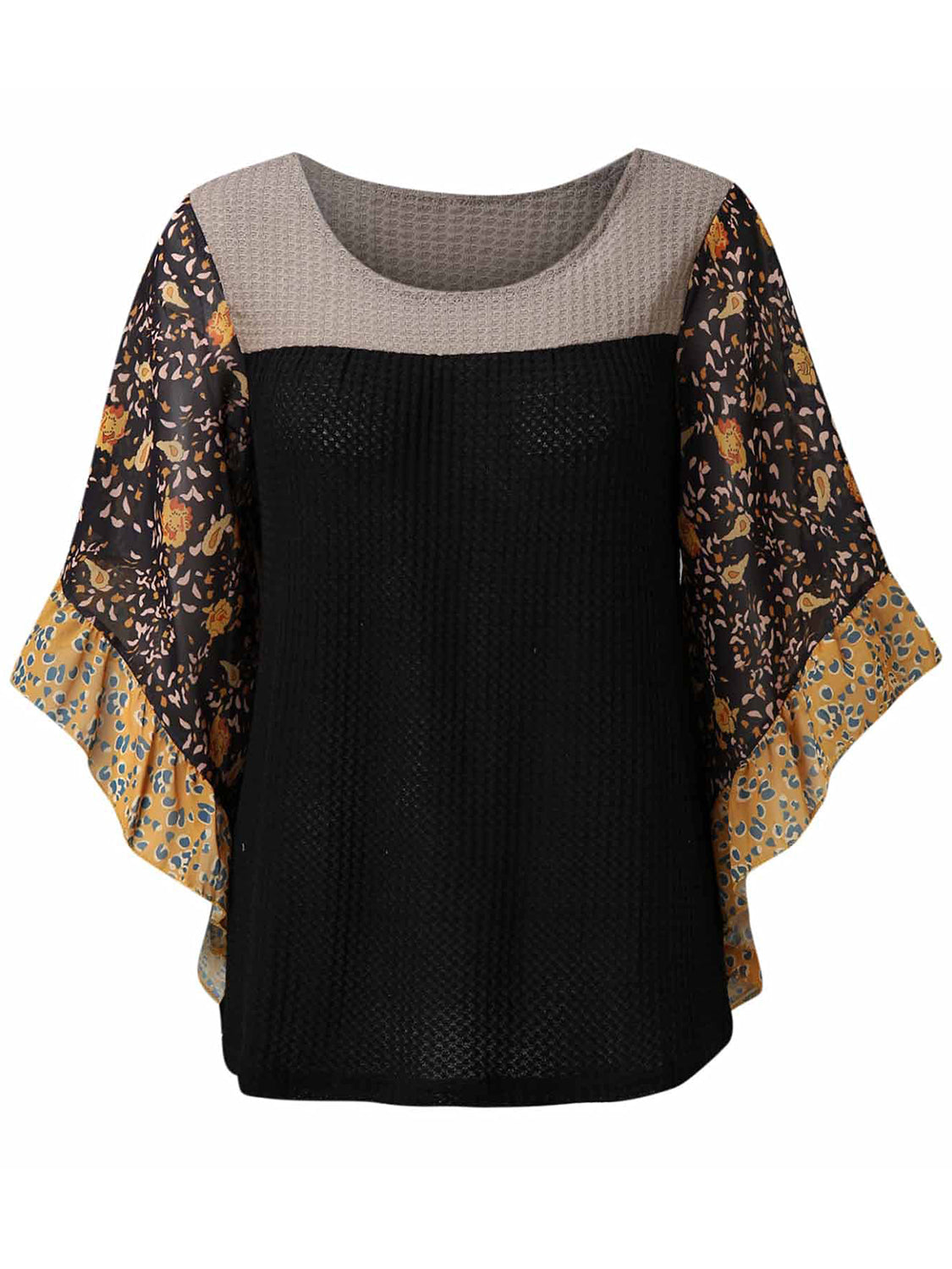 Full Size Printed Round Neck Three-Quarter Sleeve Blouse  Trendsi   