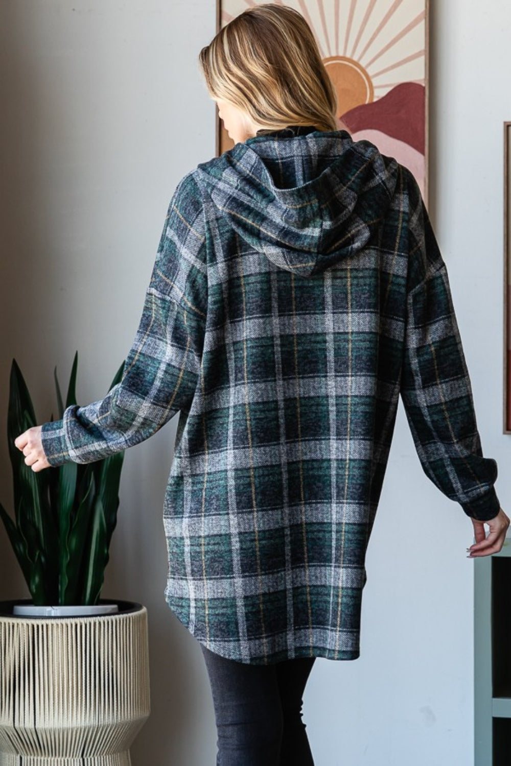 Heimish Plaid Button Down Long Sleeve Hooded Cardigan  Trendsi   