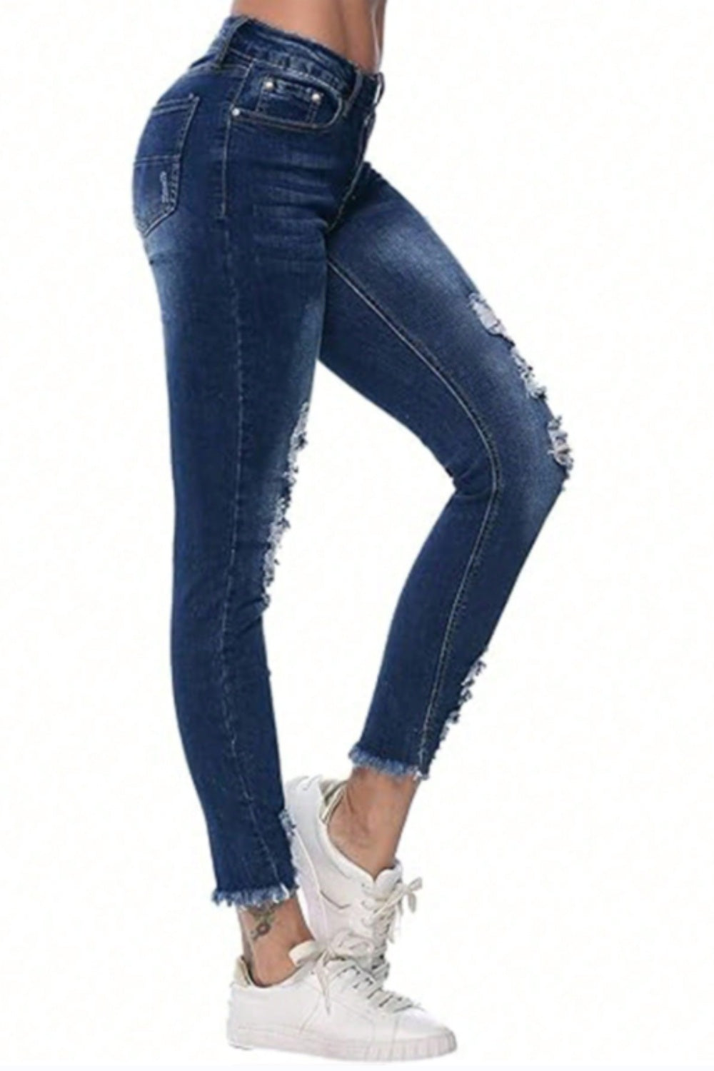 Distressed Raw Hem Jeans with Pockets  Trendsi   