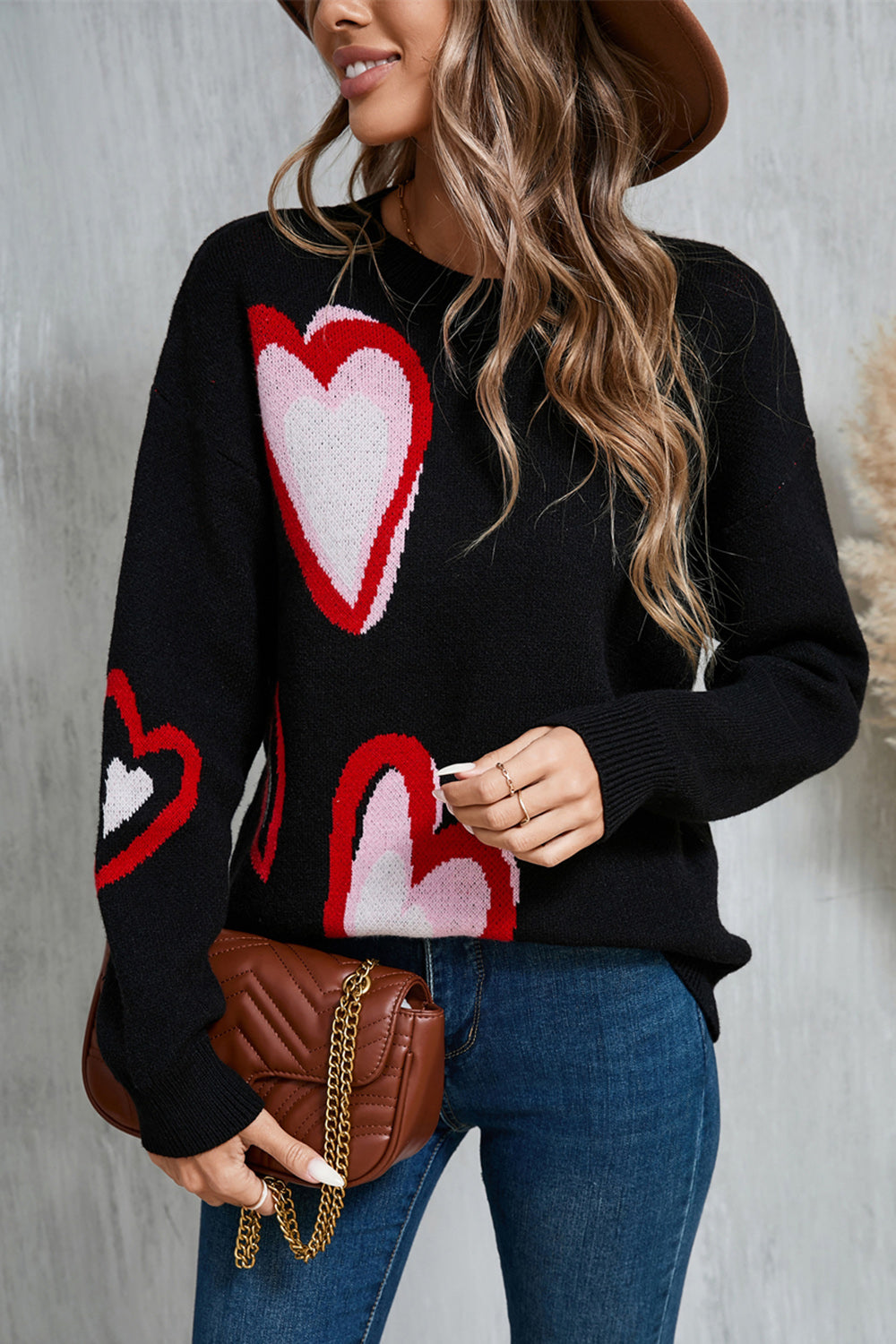 Angel Wings Heart Round Neck Long Sleeve Sweater  Trendsi   